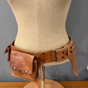 Leather Utility Belt with 5 pockets - 3 snap, 1 zip, 1 hidden zip - fits 35”-43”